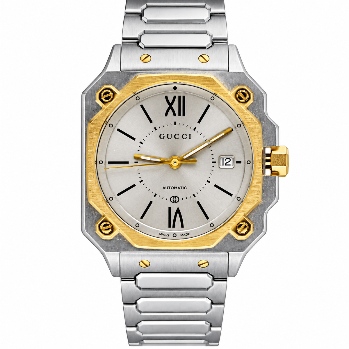 Gucci G-Flat Gold Plated Stainless Steel Grey Dial 36mm Automatic Watch YA166403