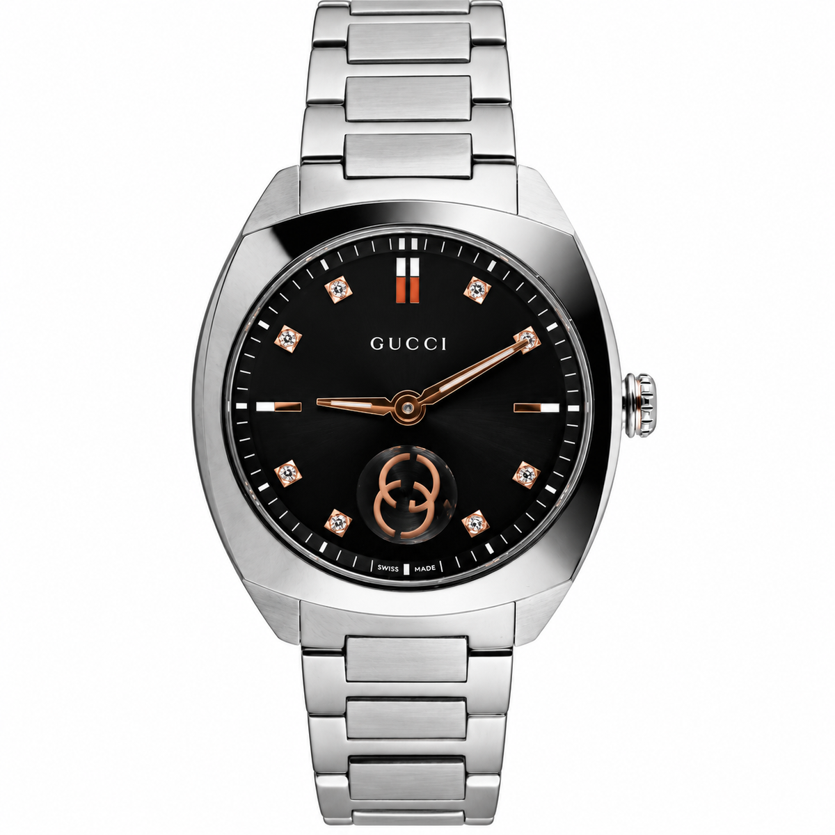 Gucci Interlocking G 29mm Black Dial Diamond Steel Ladies Watch YA142513