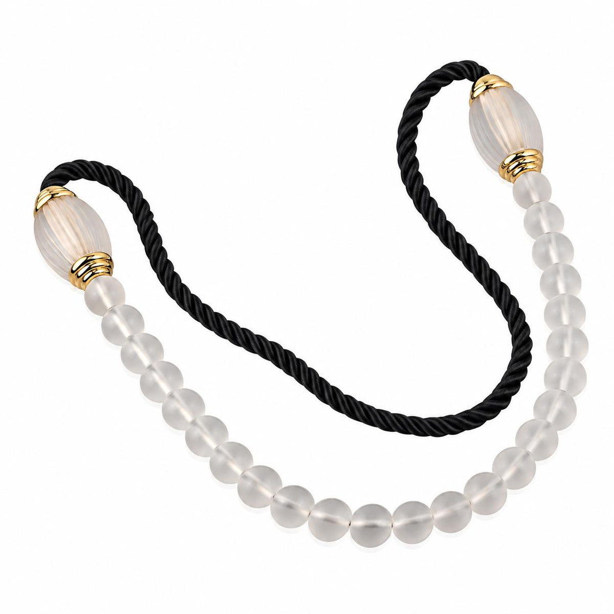 Lalique Vibrante Oval Crystal Bead Vermeil Silver Cord Necklace 10531500