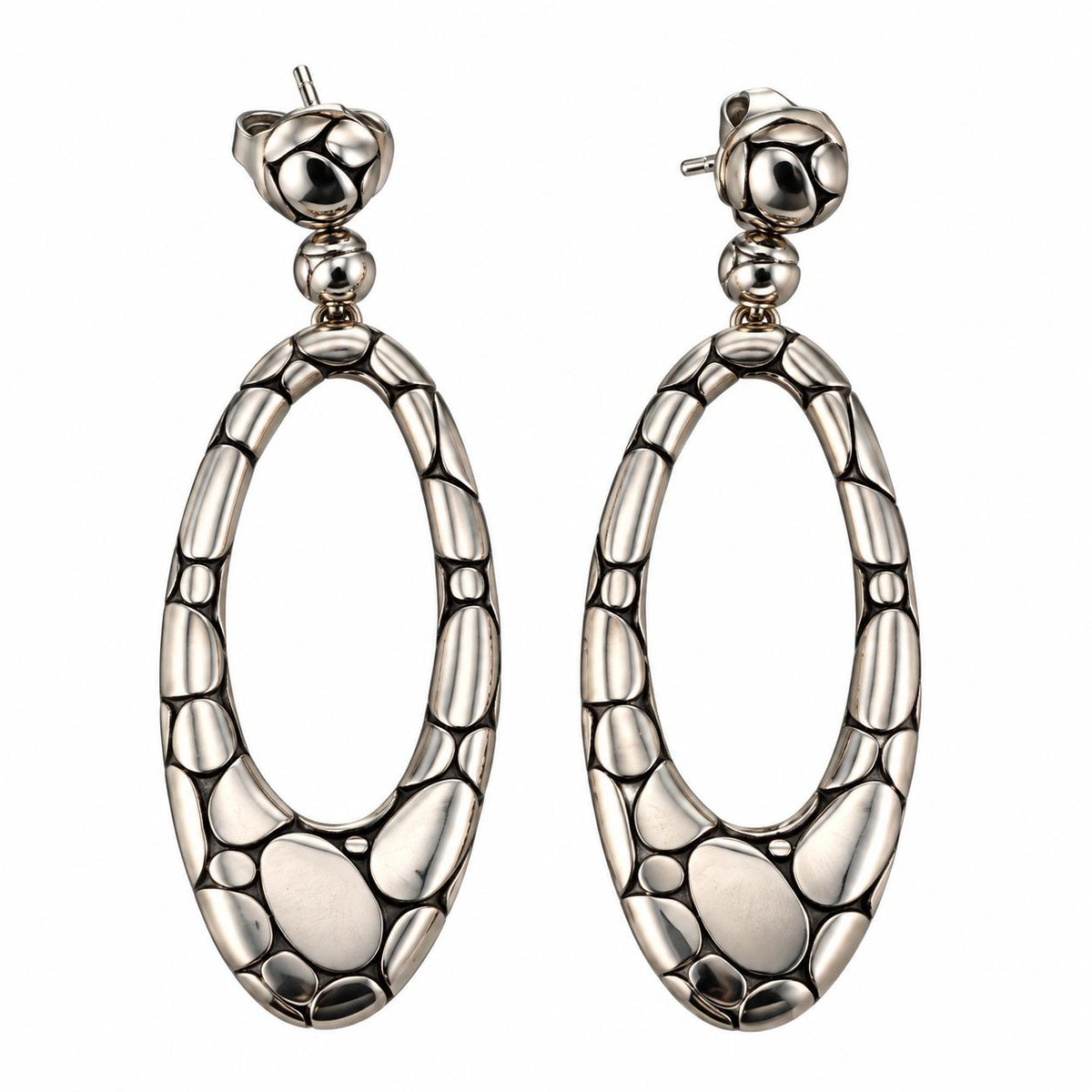 John Hardy Kali Pebble Oval Drop Sterling Earrings