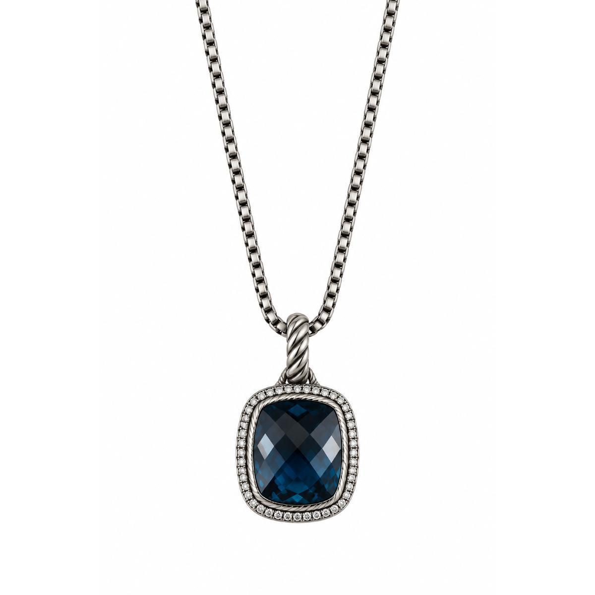 David Yurman Albion Sterling London Blue Topaz Diamond Pendant Necklace