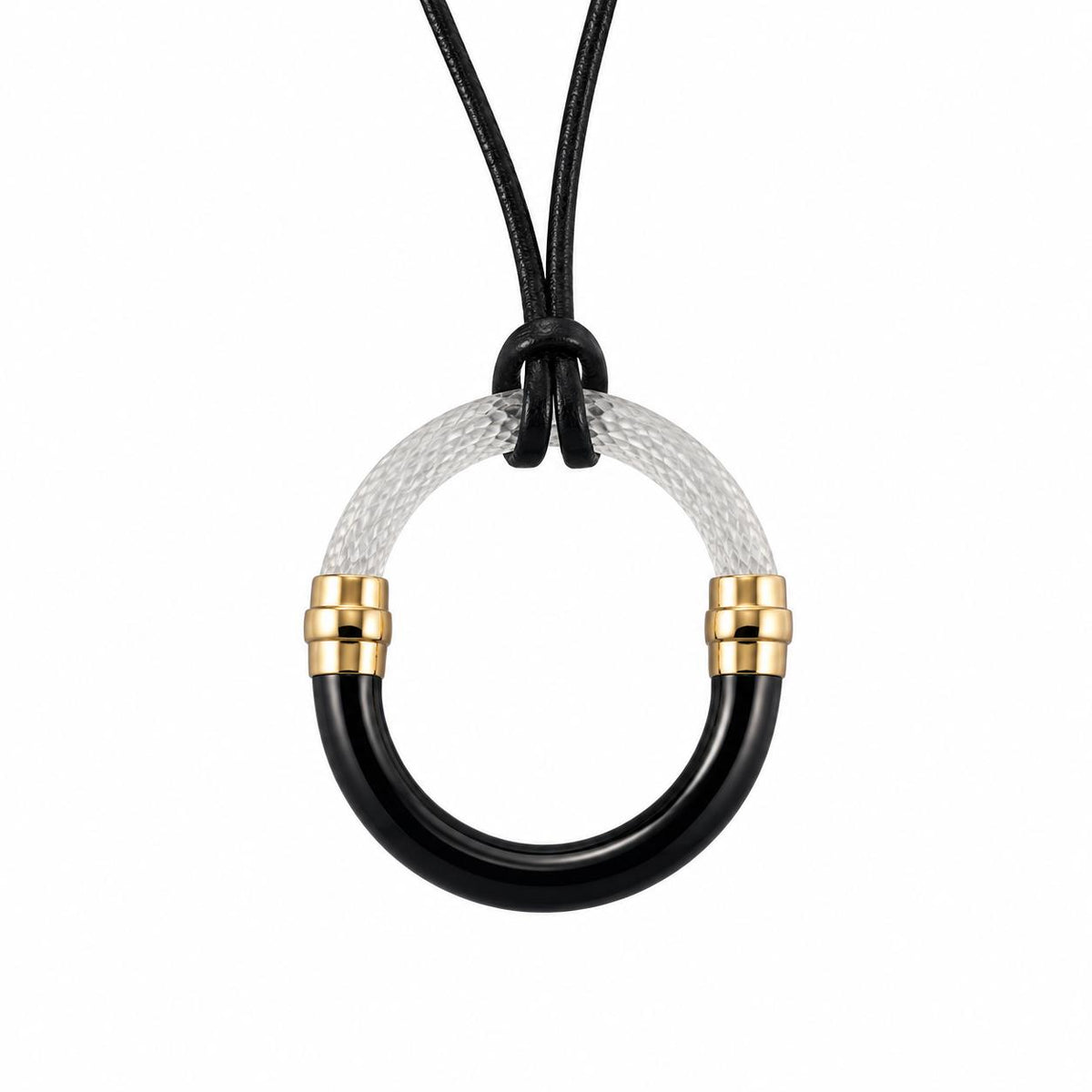 Lalique 1927 Crystal Circle Pendant Gold Plated Cord Necklace 10581200
