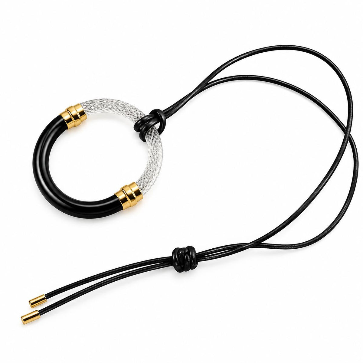 Lalique 1927 Crystal Circle Pendant Gold Plated Cord Necklace 10581200