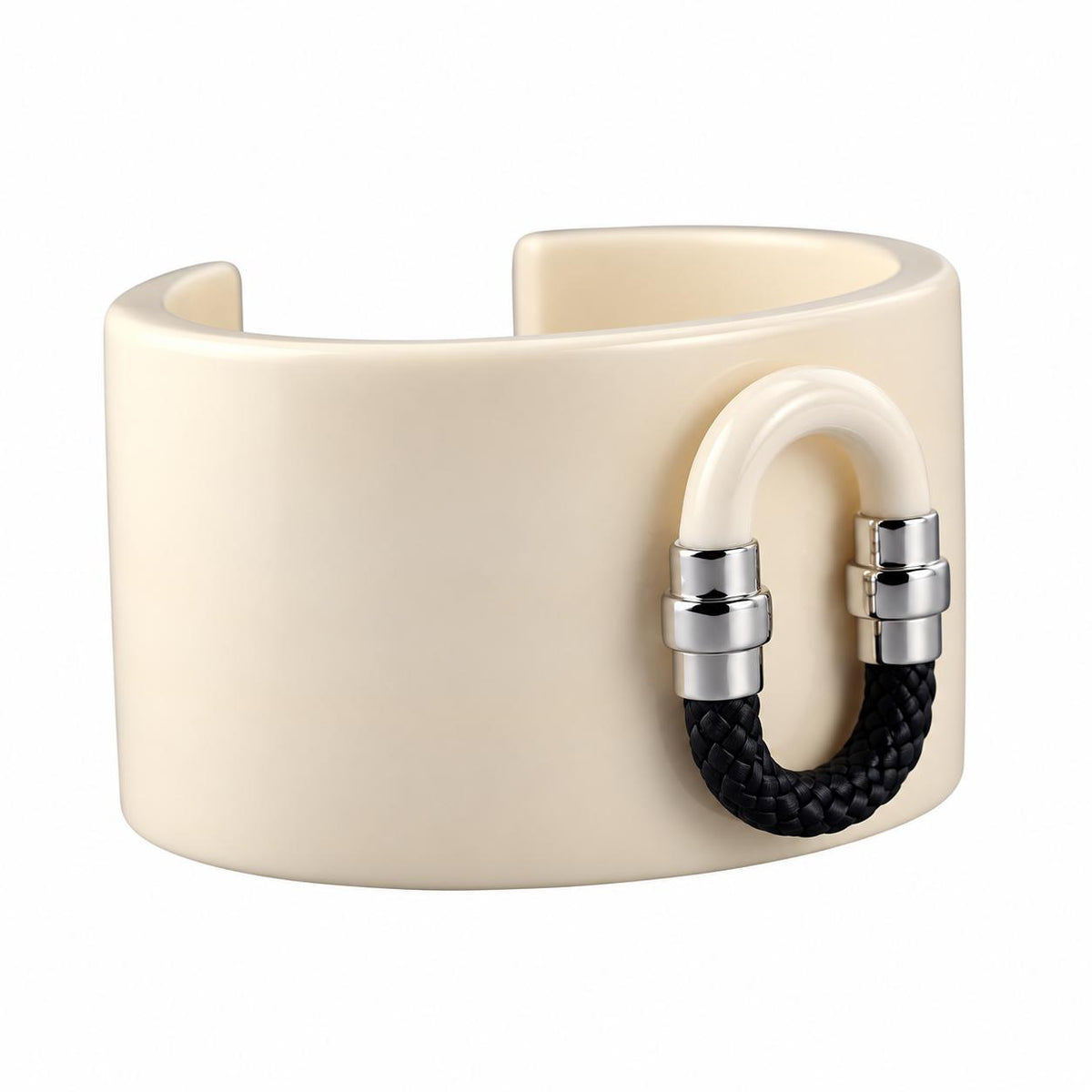 Lalique 1927 Black Crystal Resin Silver Plated Wide Cuff Bracelet Small 10652100