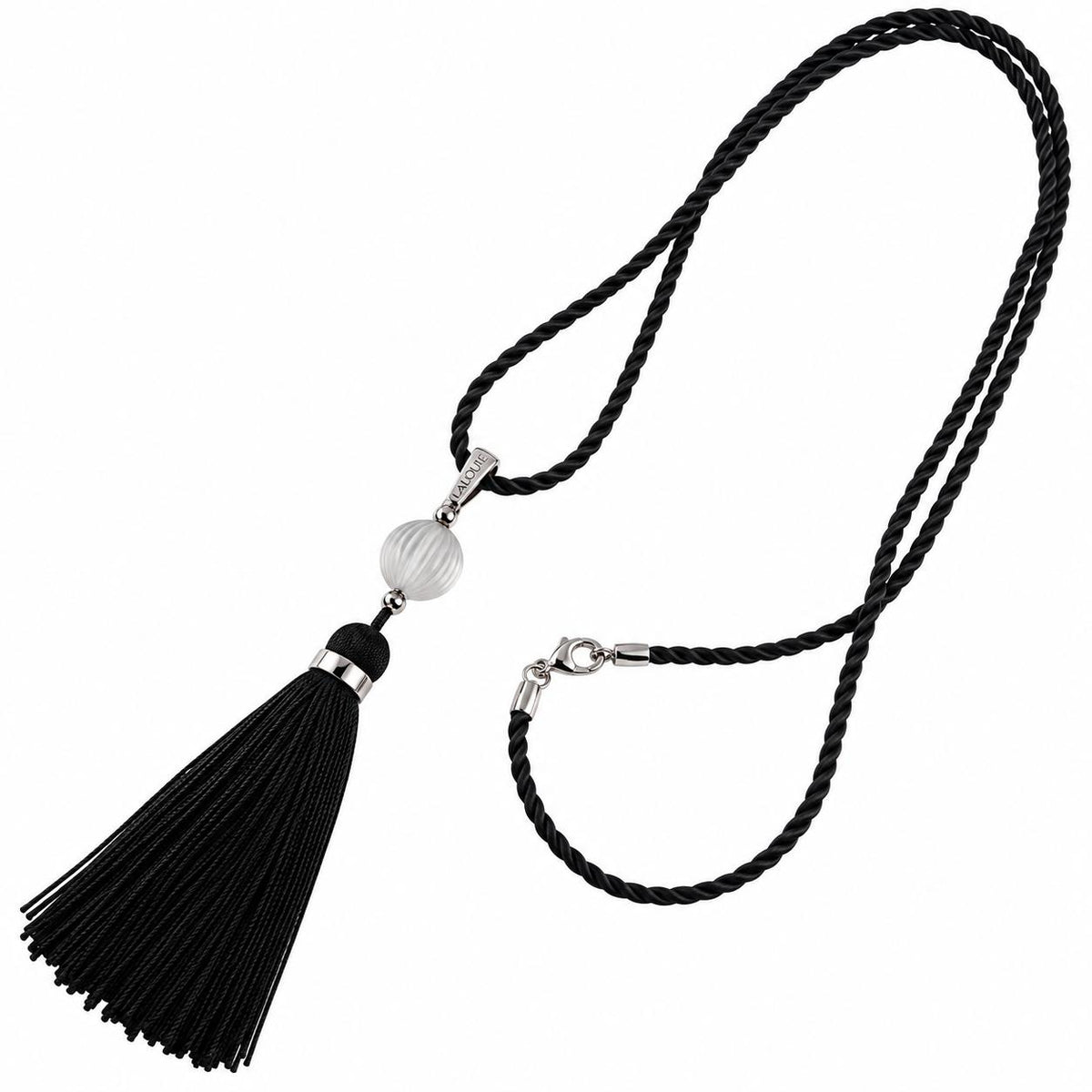 Lalique Vibrante Crystal Pendant Sterling Silver Cord Tassel Necklace 10163500