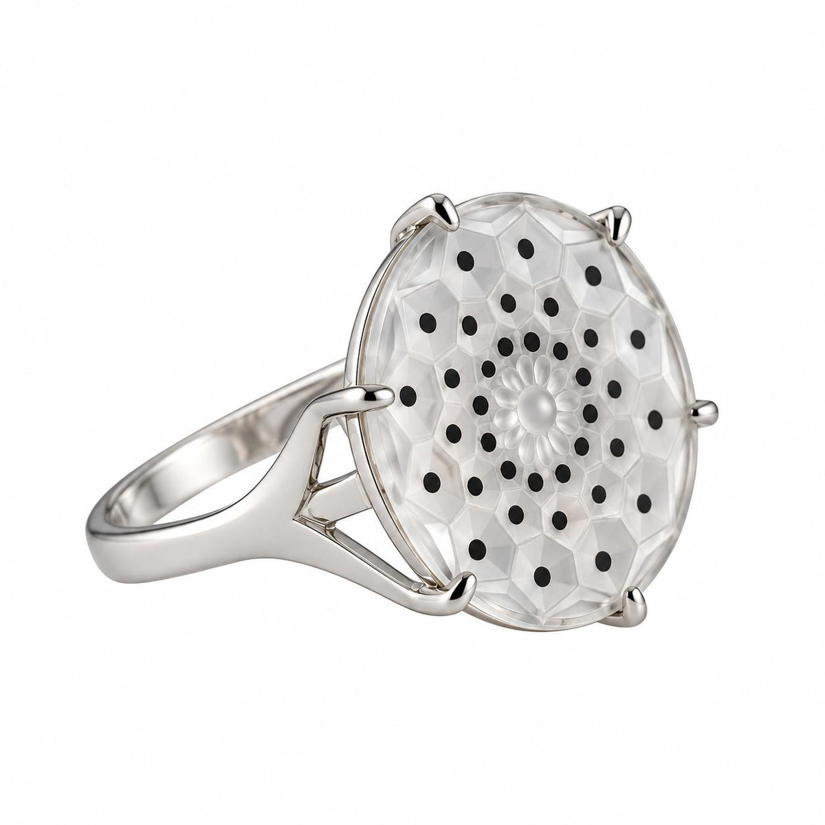 Lalique Cactus Clear Crystal Sterling Silver Ring 10273400