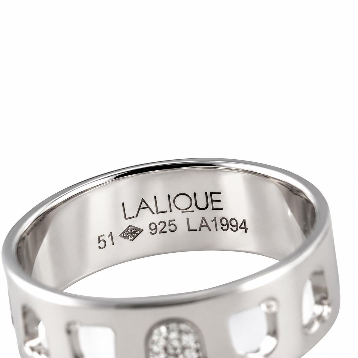 Lalique Muguet Lily of the Valley Diamond Sterling Silver Band Ring 10267400