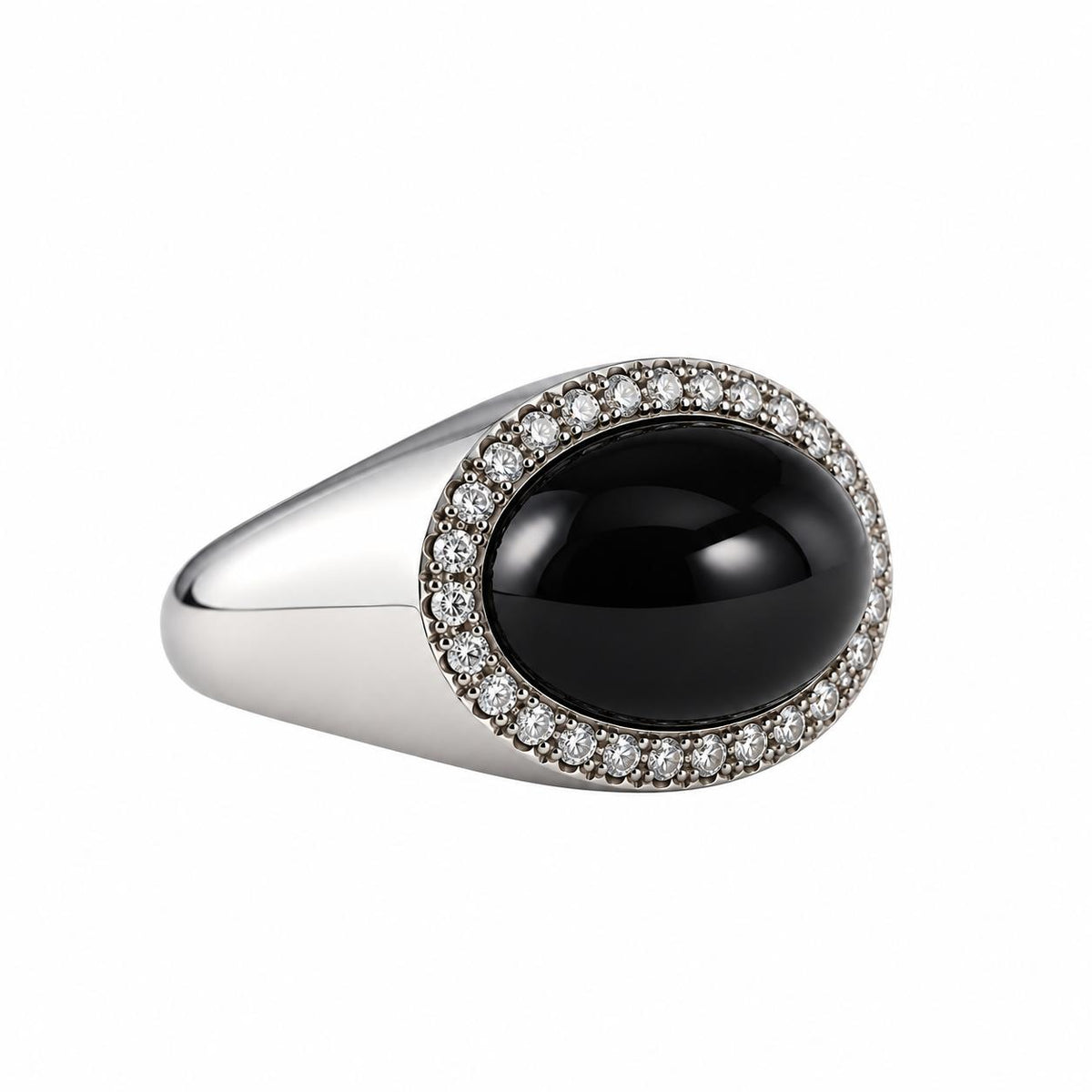 Lalique Petillante Cabochon Diamond Black Crystal Sterling Silver Ring 10285400