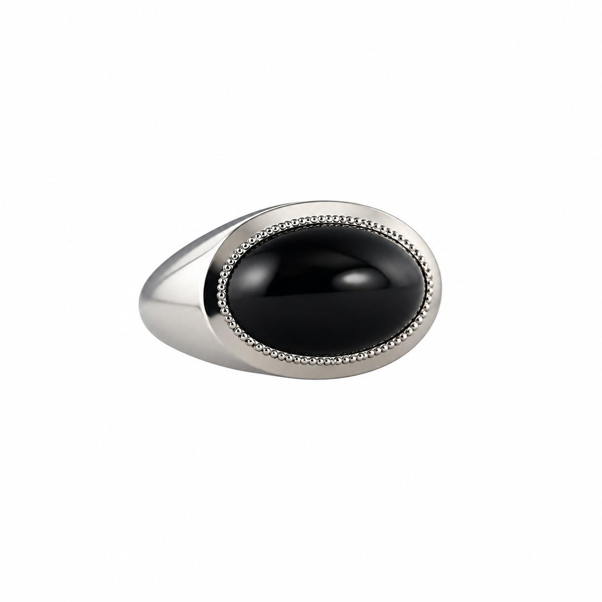 Lalique Petillante Cabochon Black Crystal Sterling Silver Ring 10284200