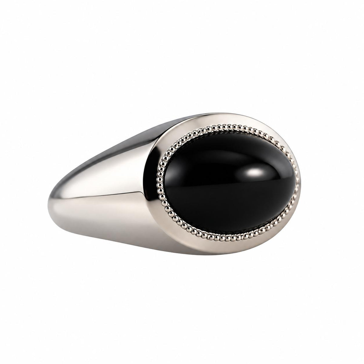 Lalique Petillante Cabochon Black Crystal Sterling Silver Ring 10284200