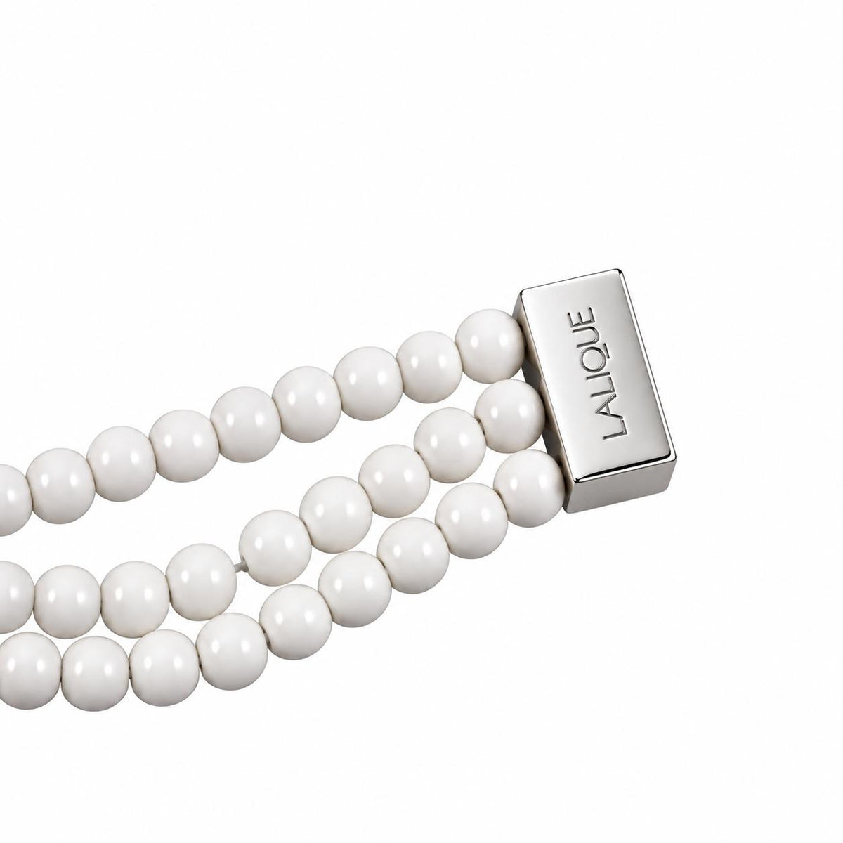Lalique Nysa Black White Crystal Silver Three Strand Beaded Bracelet 10257800