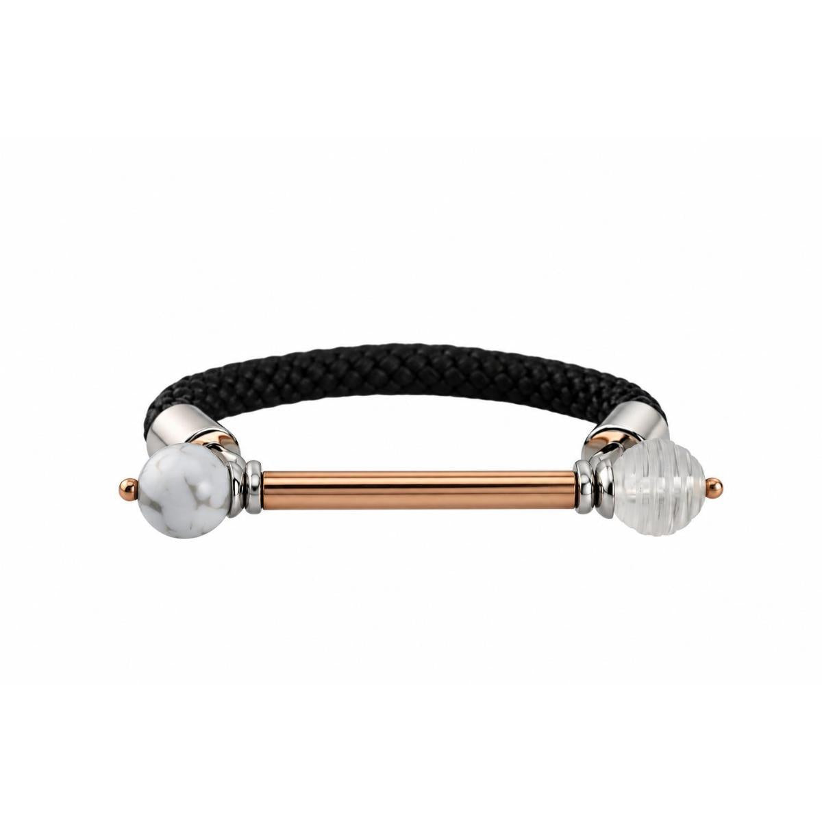 Lalique 1928 Clear Crystal Marble Silver Gold Plated Cord Bracelet 10583100