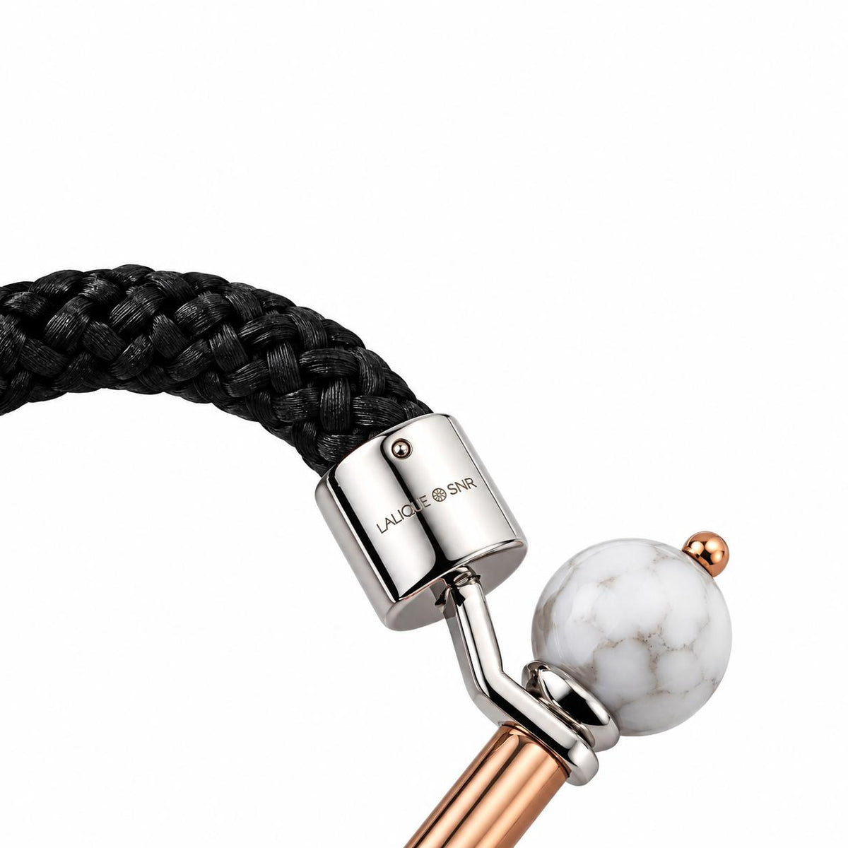 Lalique 1928 Clear Crystal Marble Silver Gold Plated Cord Bracelet 10583100