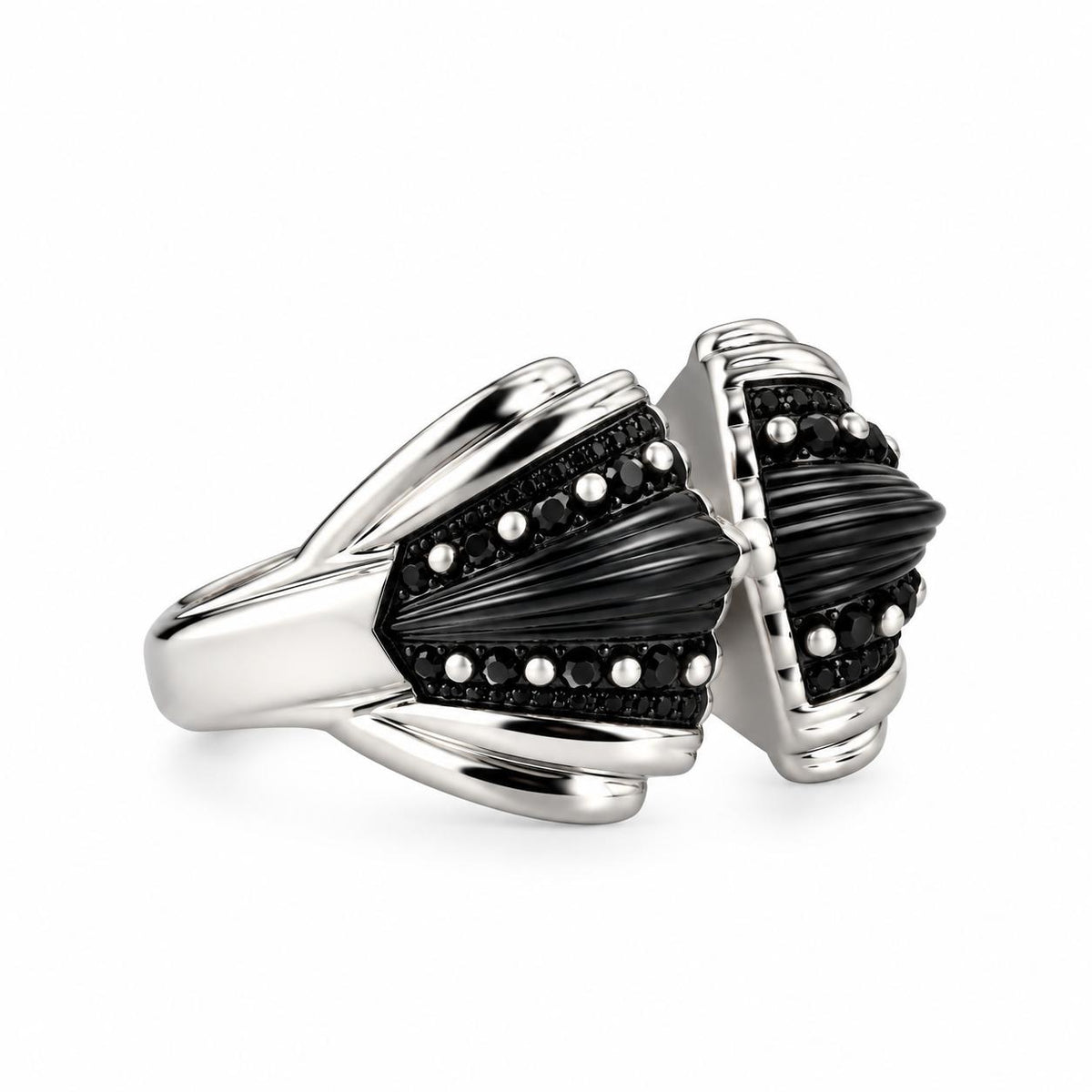 Lalique Icone Black Crystal Sterling Silver Icon Ring 10459000