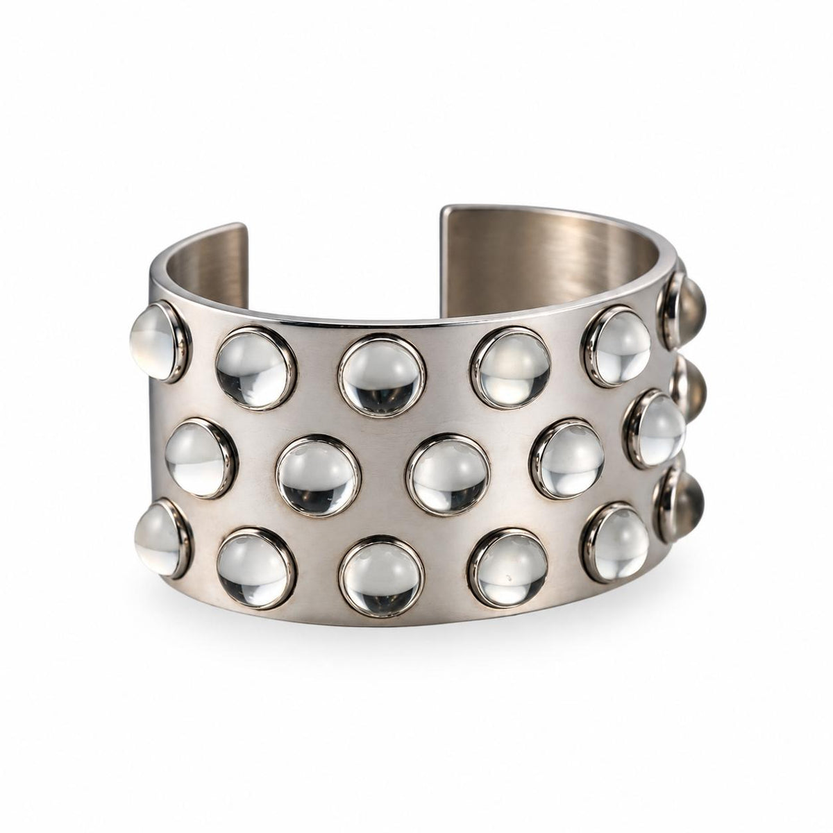 Lalique Mossi 3 Row Crystal Sterling Silver Wide Cuff Bracelet 7772500