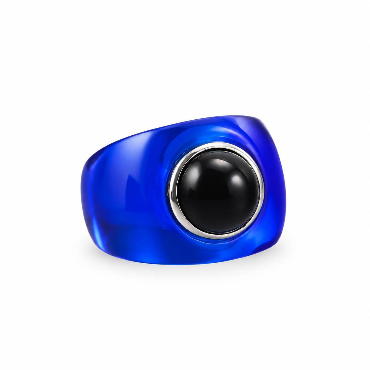Lalique Charmante Blue Crystal Black Cabochon Sterling Ring 10451900