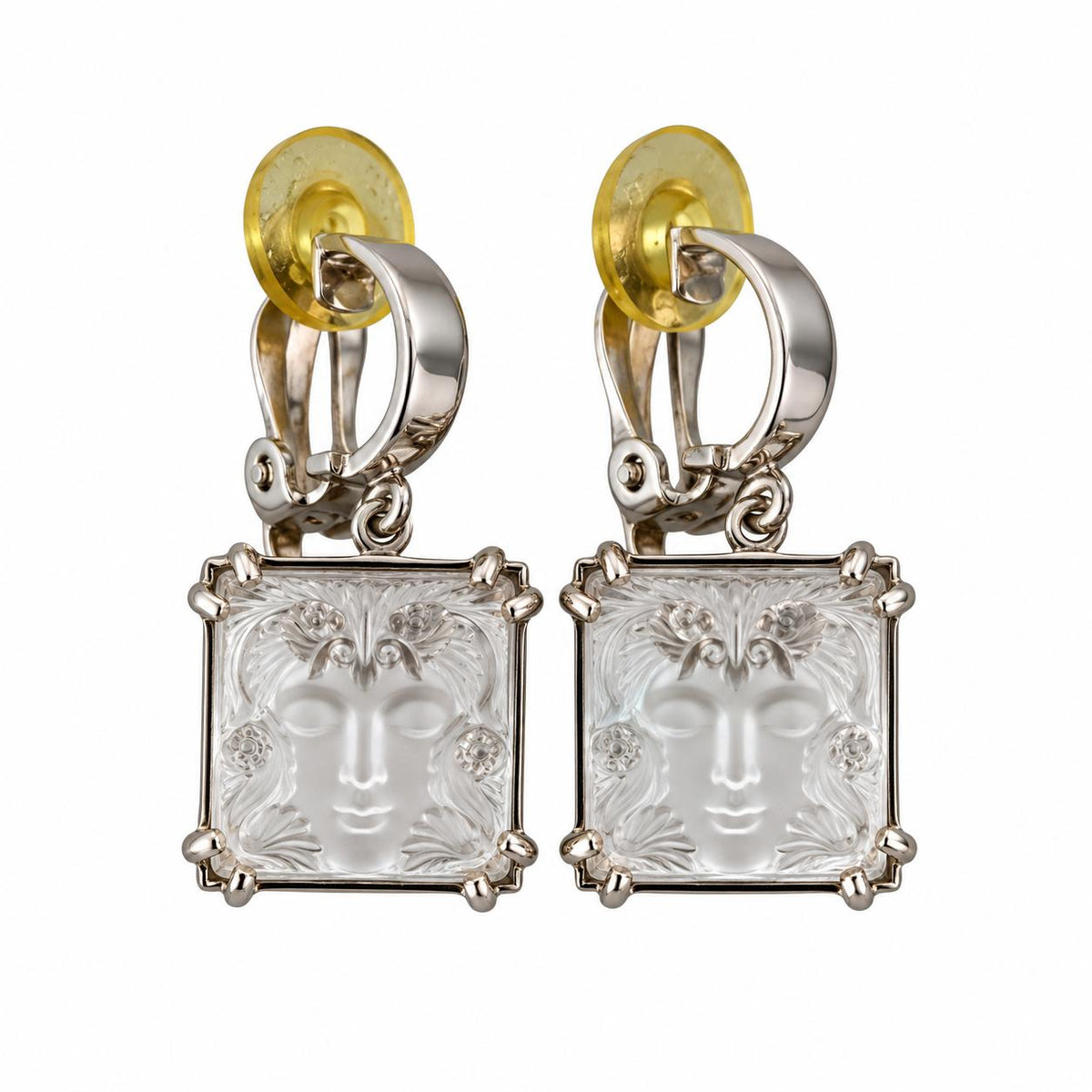 Lalique Arethuse Clear Crystal Sterling Silver Square Clip Earrings 10461200