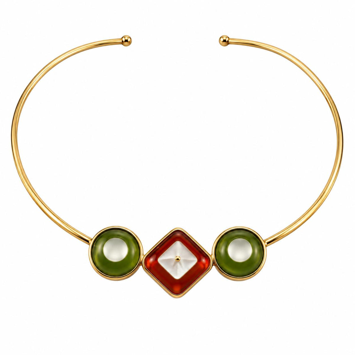 Lalique Charmante Green Amber Clear Crystal Vermeil Cuff Necklace 10454200