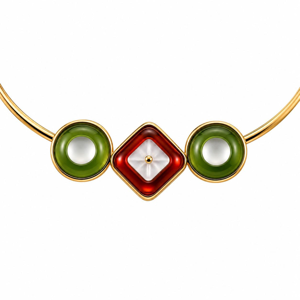 Lalique Charmante Green Amber Clear Crystal Vermeil Cuff Necklace 10454200