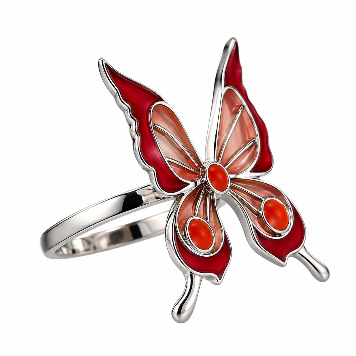 Lalique Papillon Butterfly Pink Enamel Sterling Silver Ring 10339800