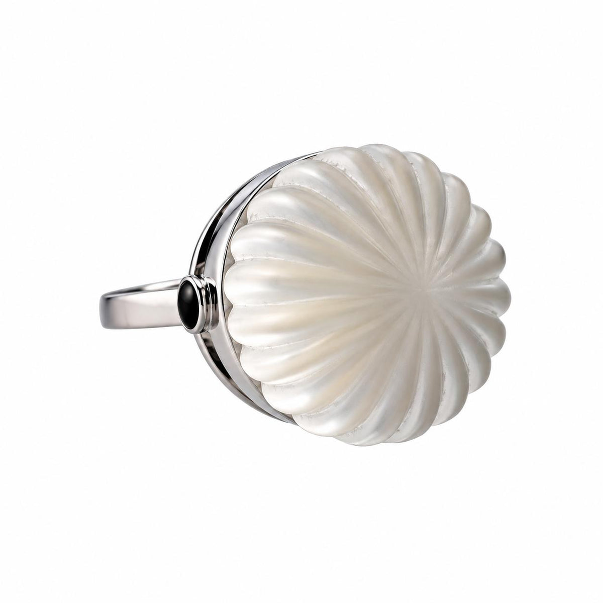 Lalique Vibrante Carved Crystal Sterling Silver Ring 10382900