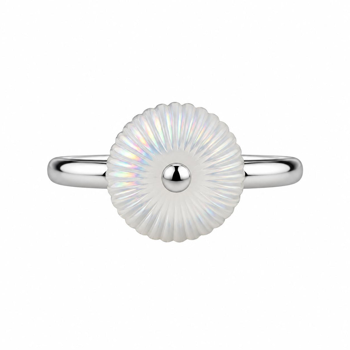 Lalique White Iridescent Crystal Ball Sterling Silver Ring 10386600