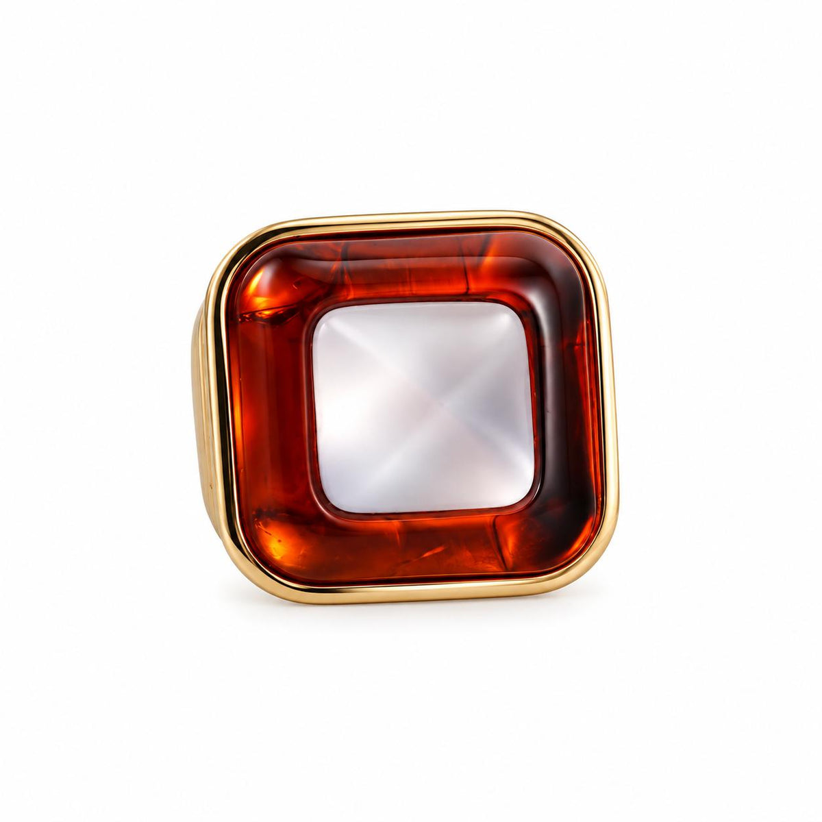 Lalique Charmante Amber Crystal Clear Cabochon Sterling Vermeil Ring 10525500