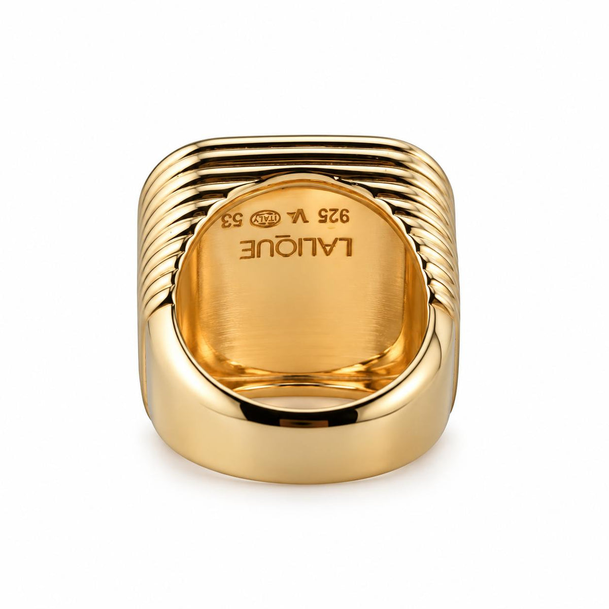 Lalique Charmante Amber Crystal Clear Cabochon Sterling Vermeil Ring 10525500