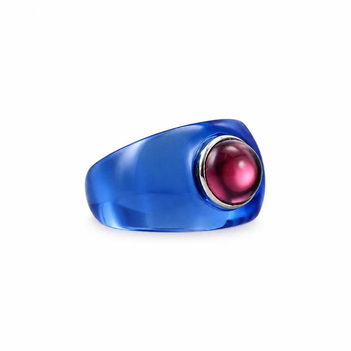 Lalique Charmante Blue Crystal Purple Cabochon Sterling Silver Ring 10526000
