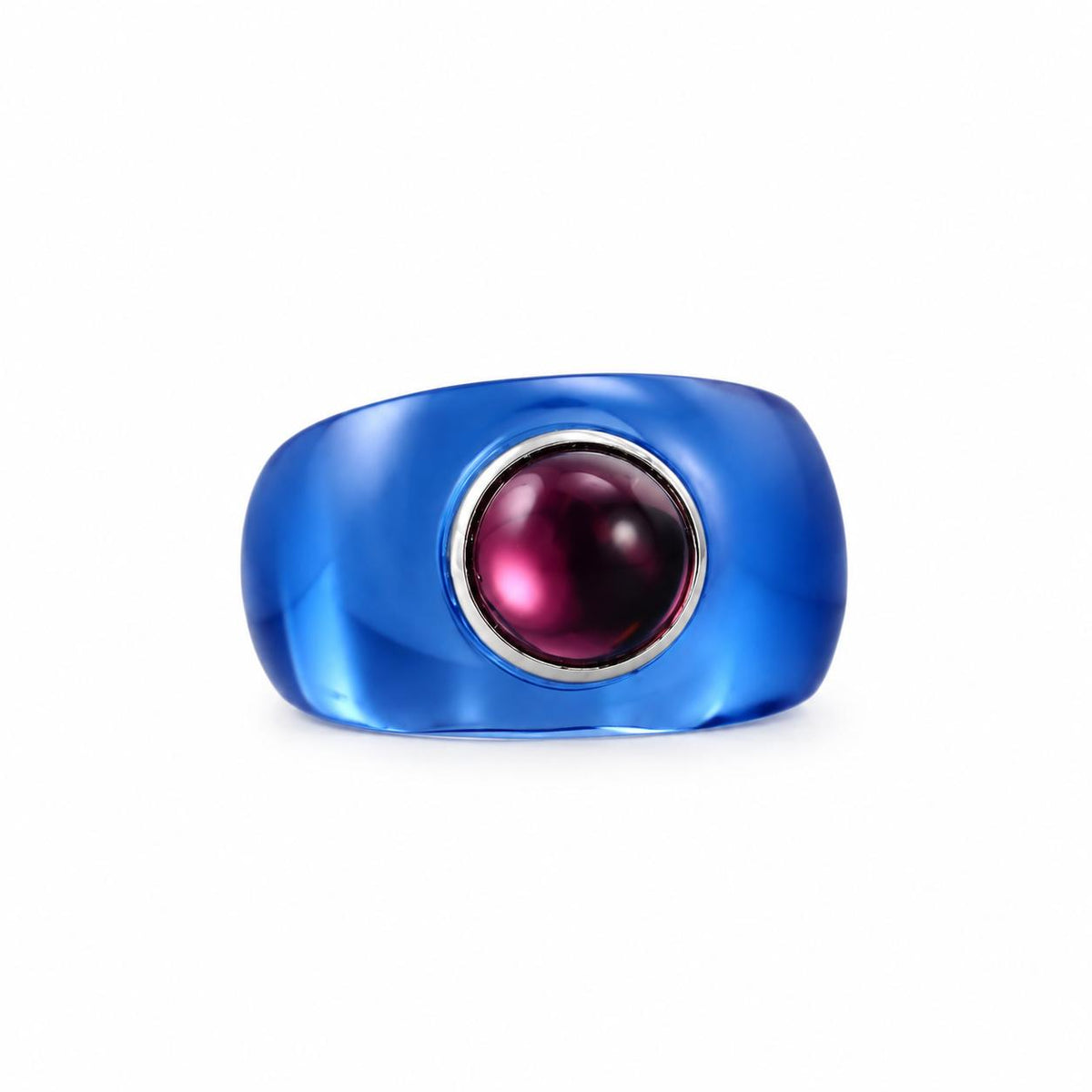 Lalique Charmante Blue Crystal Purple Cabochon Sterling Silver Ring 10526000
