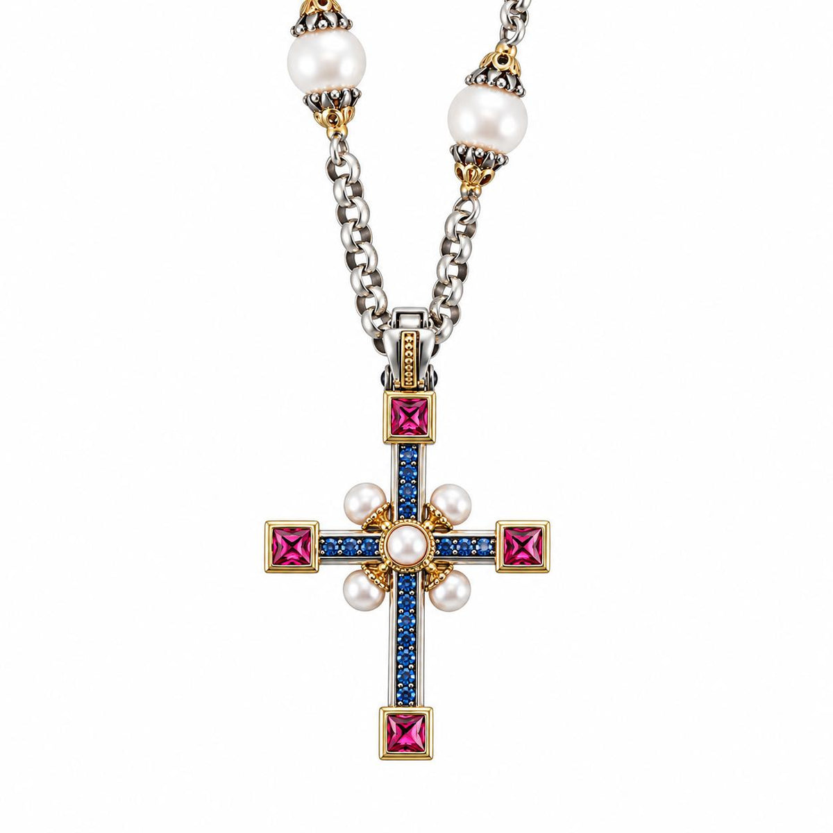Konstantino Pearl 18k Sterling Cross Pendant Necklace