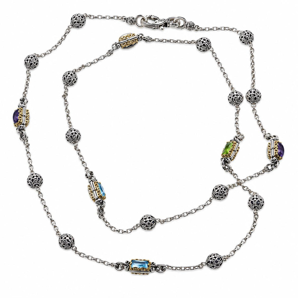 Konstantino Kleos Silver Gold Multi Gemstone Long Necklace