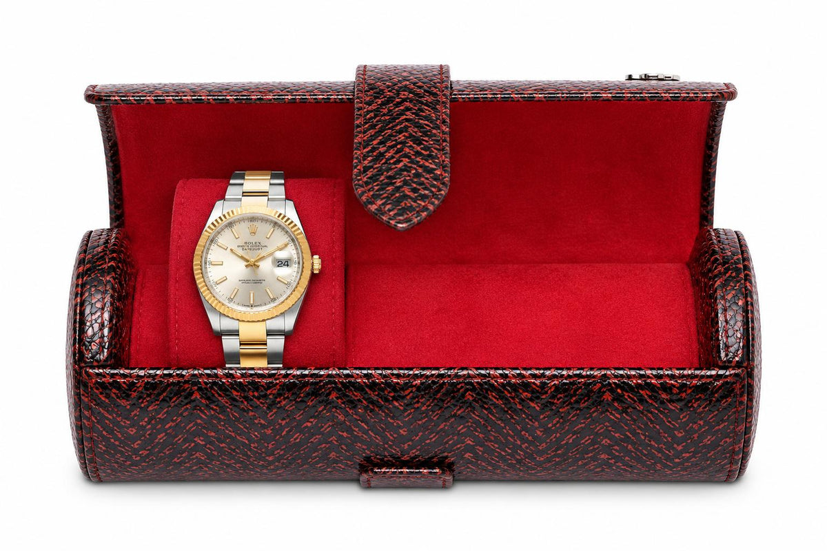 Rapport London Marlow Leather Three-Watch Roll In Red
