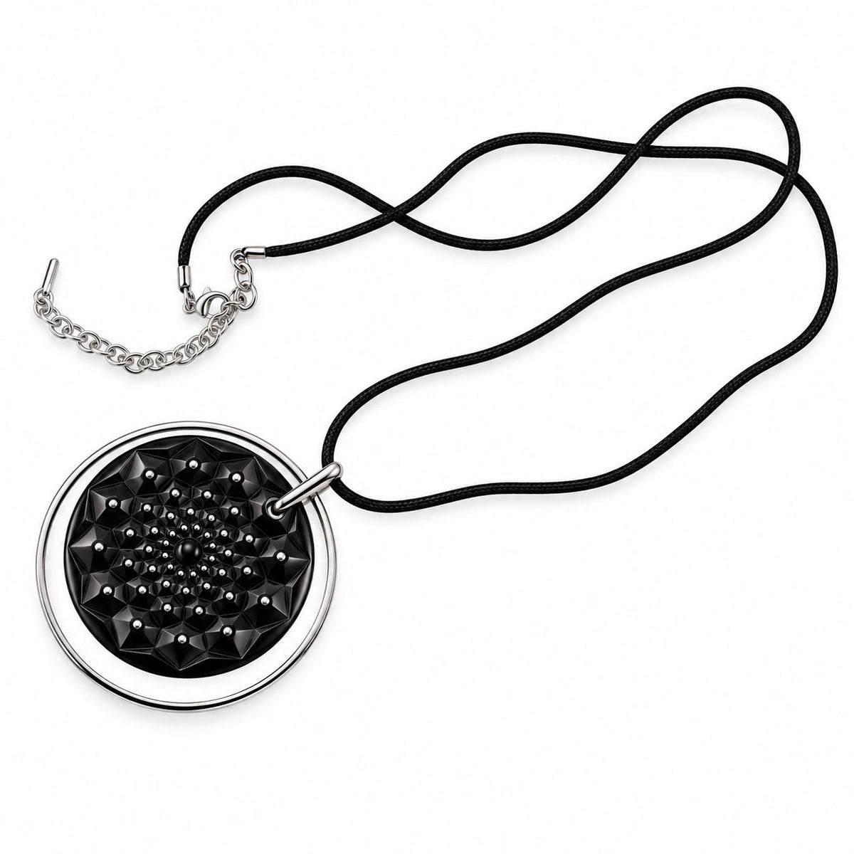 Lalique Cactus Crystal Sterling Silver Medallion Pendant Necklace 7773000