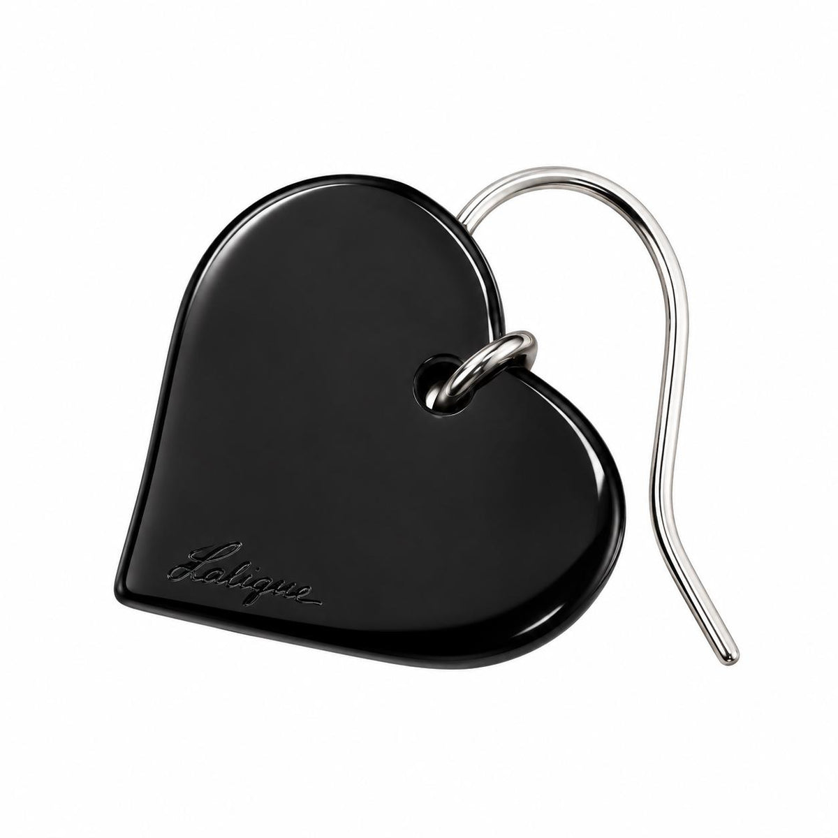 Lalique Love Heart Black Crystal Silver Earrings 7785000