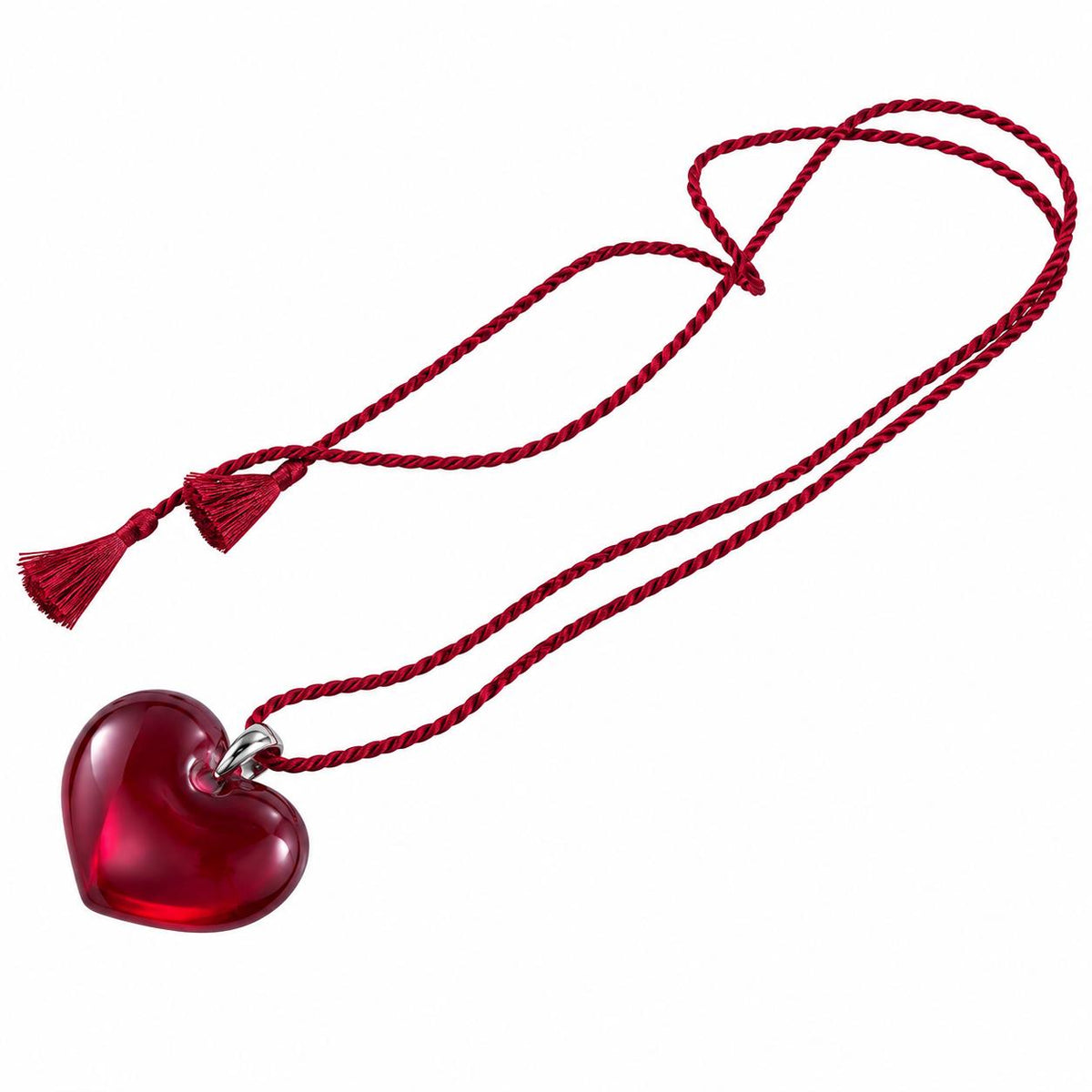 Lalique Amour A La Folie Fuchsia Crystal Silver Heart Pendant Necklace 7783700