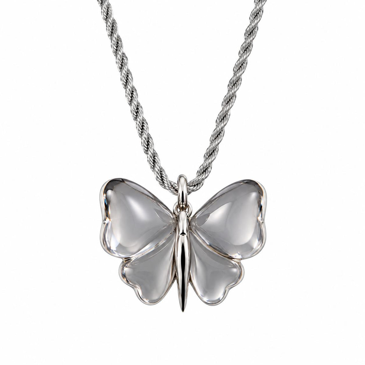 Lalique Papillon Mauve Crystal Silver Butterfly Pendant Cord Necklace 7680600