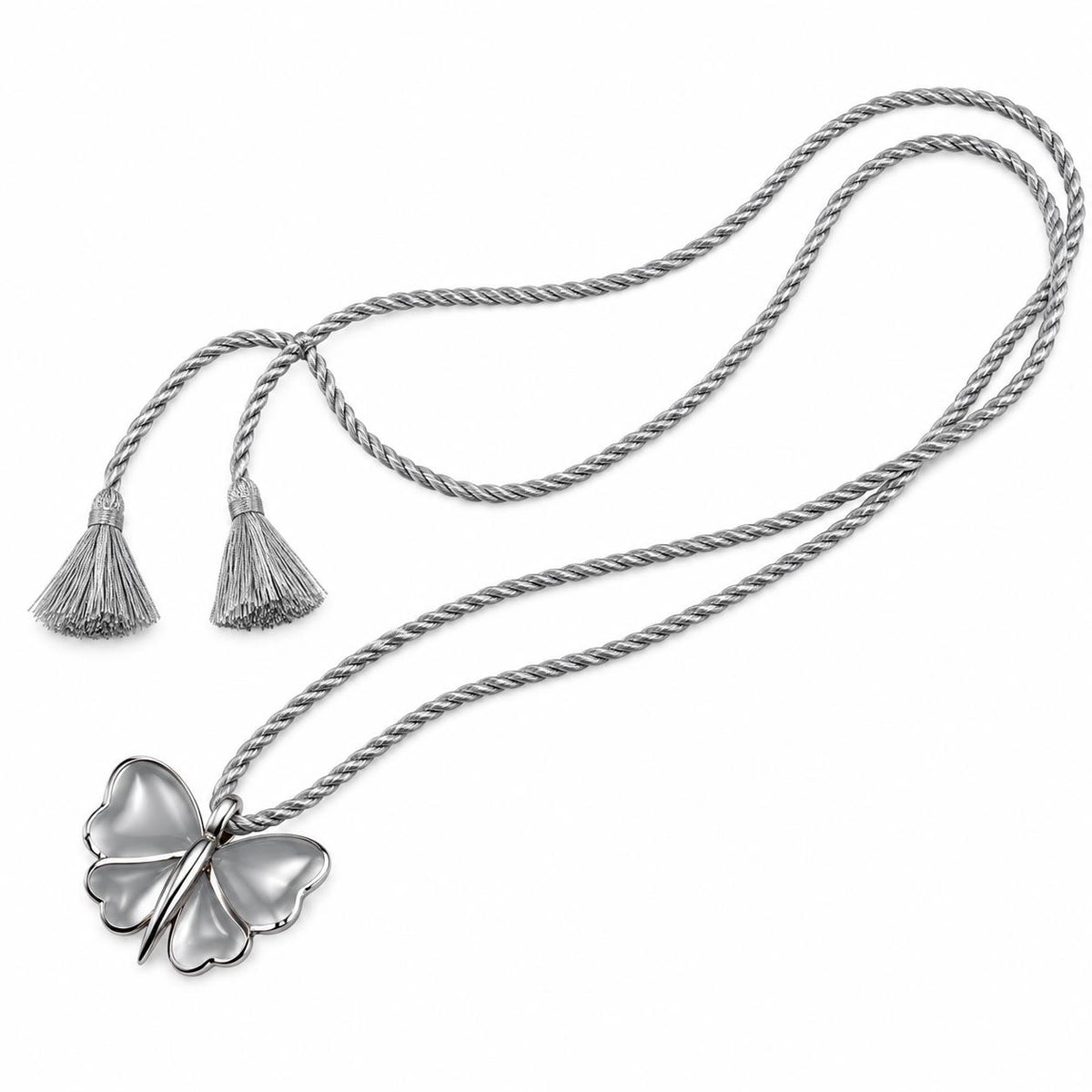 Lalique Papillon Mauve Crystal Silver Butterfly Pendant Cord Necklace 7680600
