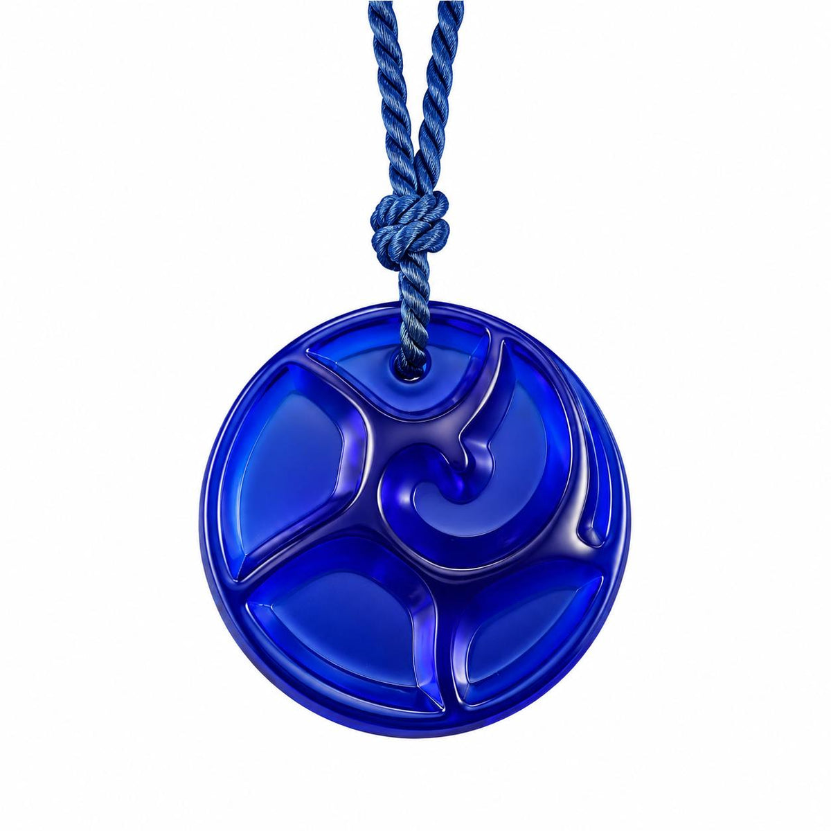 Lalique Tourbillon Cap Ferrat Blue Crystal Pendant Cord Necklace 7740400
