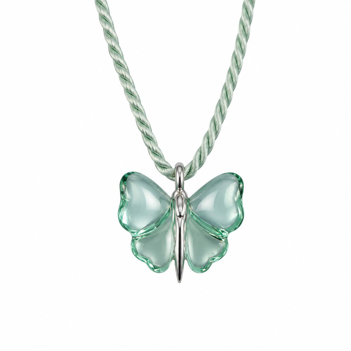 Lalique Papillon Lagoon Crystal Silver Butterfly Pendant Cord Necklace 7680300