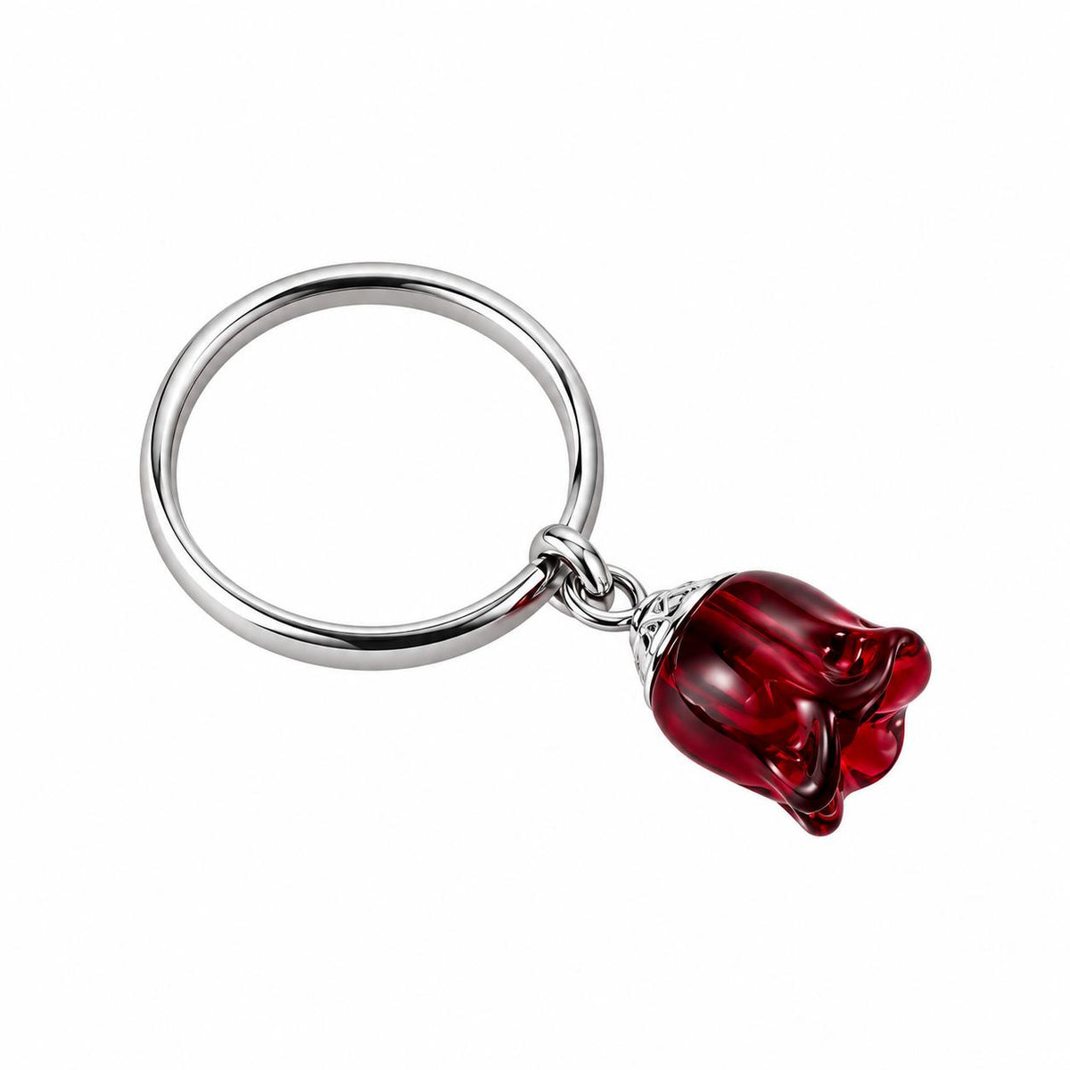 Lalique Muguet Lily of the Valley Red Crystal Charm Ring 7761500