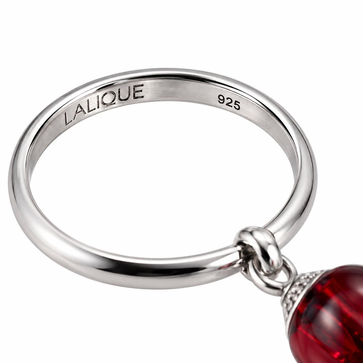 Lalique Muguet Lily of the Valley Red Crystal Charm Ring 7761500