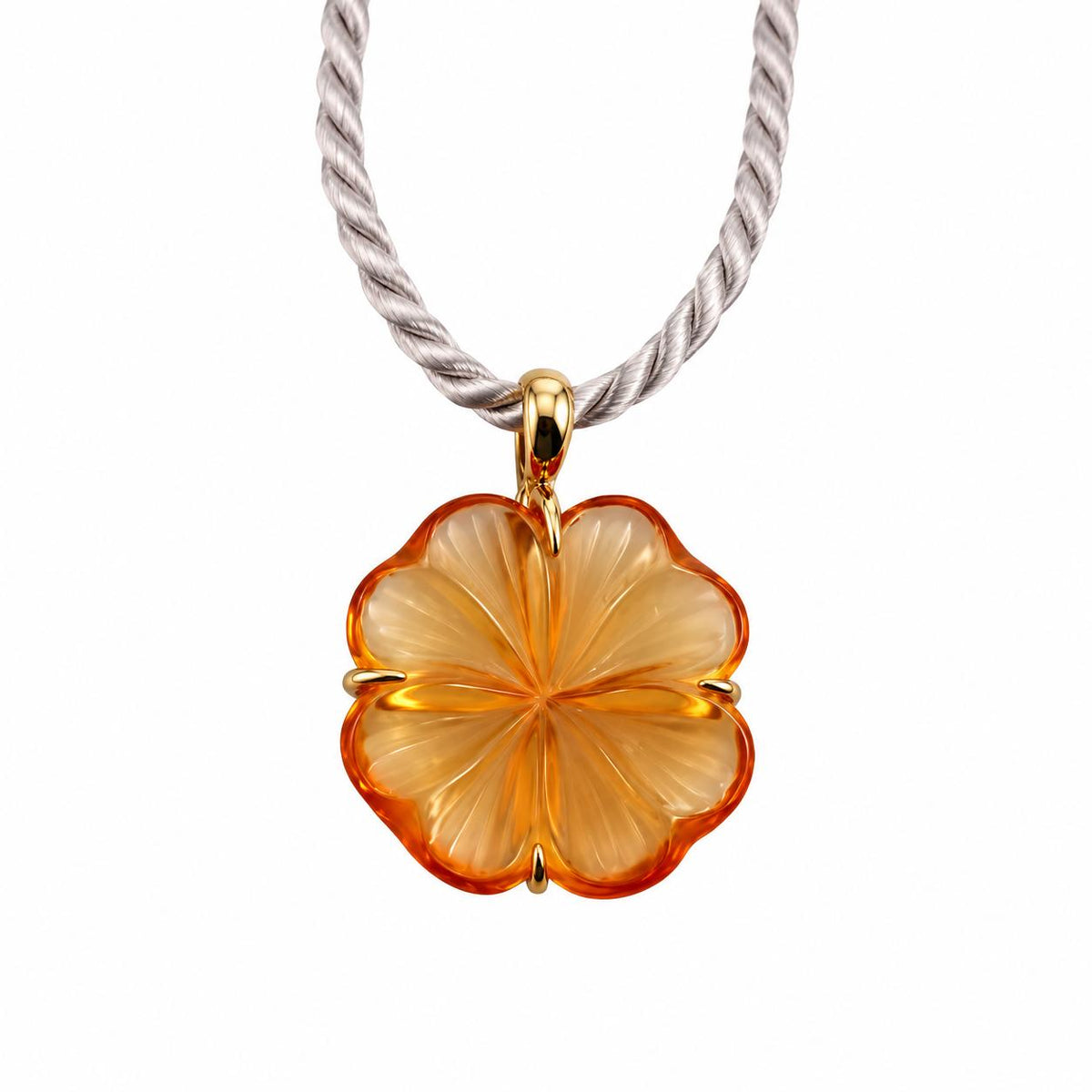 Lalique Bonheur Four Leaf Clover Crystal Gold Plated Pendant Necklace 6705600