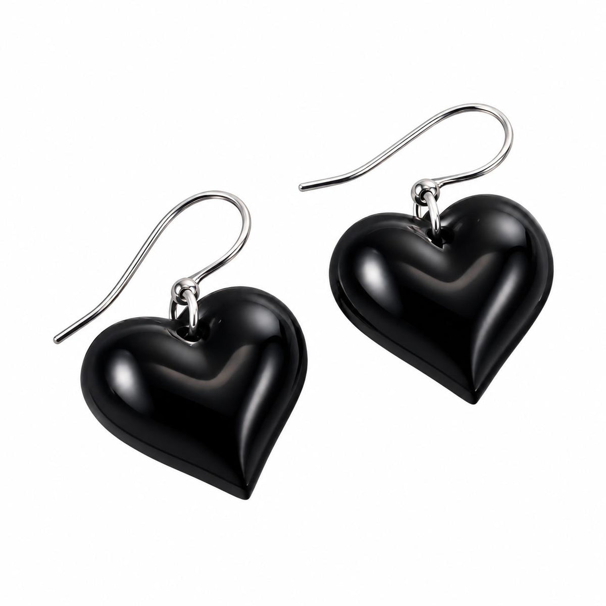 Lalique Amour Black Crystal Sterling Silver Heart Drop Earrings 7765200