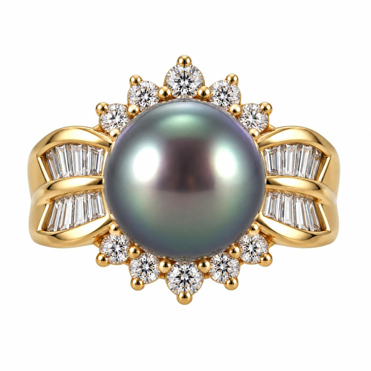 18k Yellow Gold Pearl Diamond Ring
