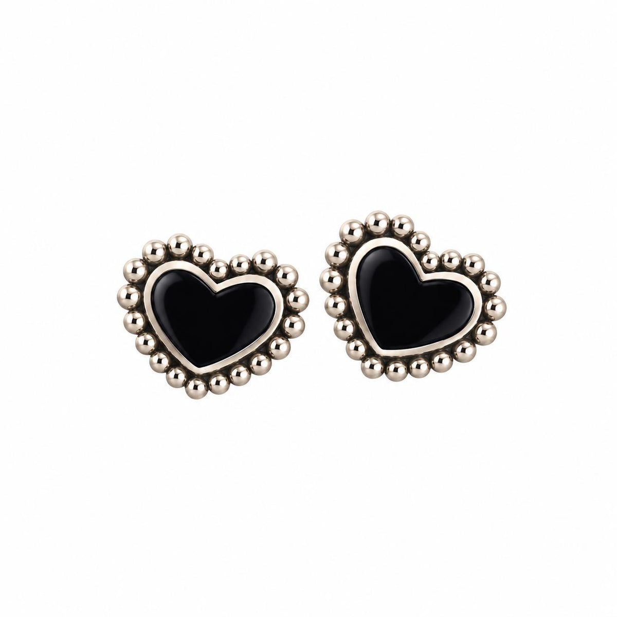 Lagos Maya Sterling Silver Onyx Heart Earrings