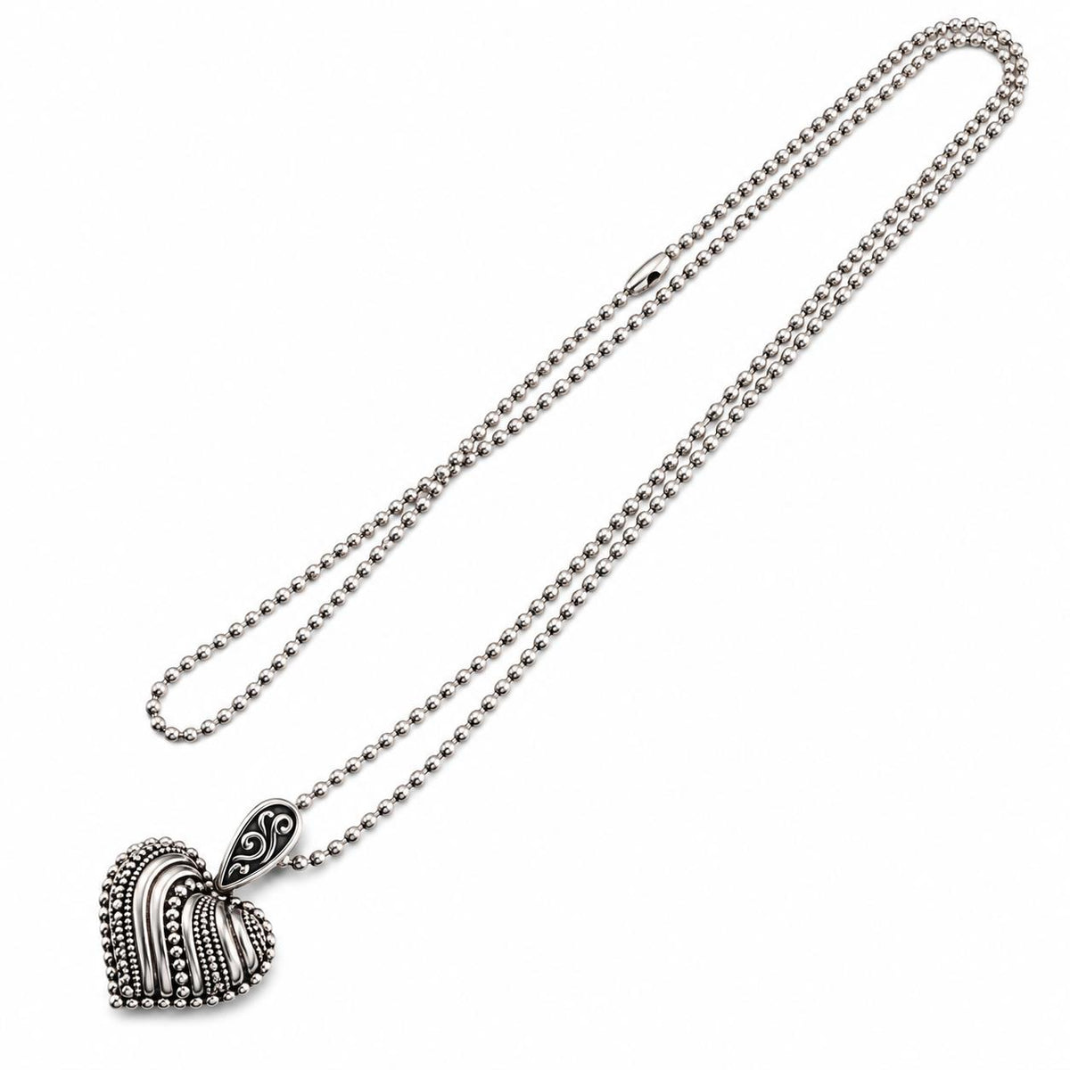 Lagos Sterling Silver Heart Pendant Beaded Chain Necklace