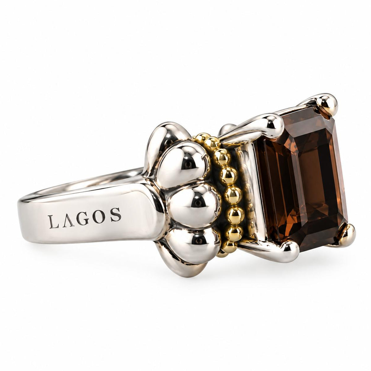 Lagos Glacier Sterling Silver 18K Gold Smokey Quartz Ring