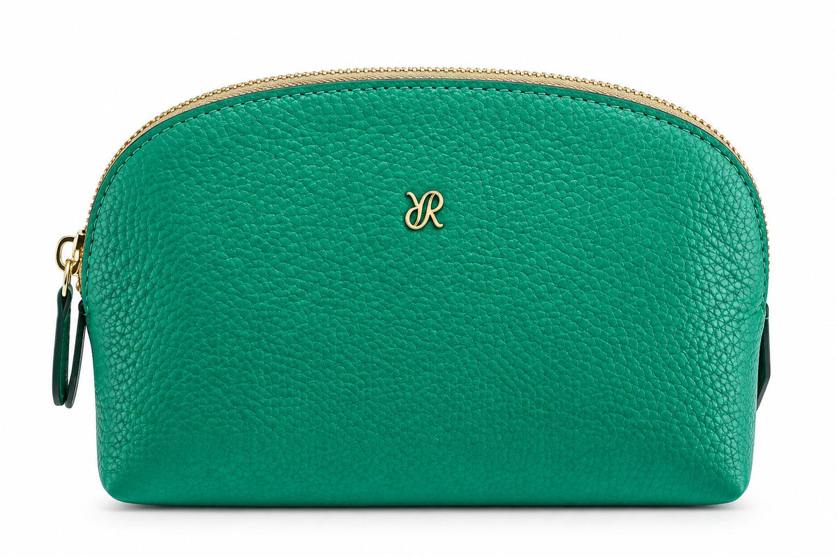 Rapport London Green Leather Small Makeup Pouch