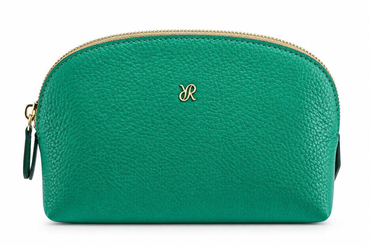 Rapport London Green Leather Large Makeup Pouch